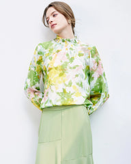 Floral Silk Blouse with Ruffles - DAISYSILK UK