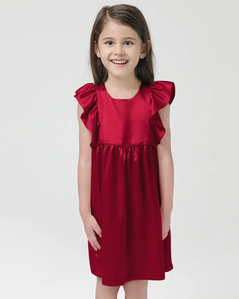 Girls Short Ruffle Sleeve Silk Dress - DAISYSILK UK