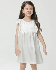 Girls Short Ruffle Sleeve Silk Dress - DAISYSILK UK