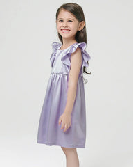 Girls Ruffle Sleeve Silk Dress Sleepwear