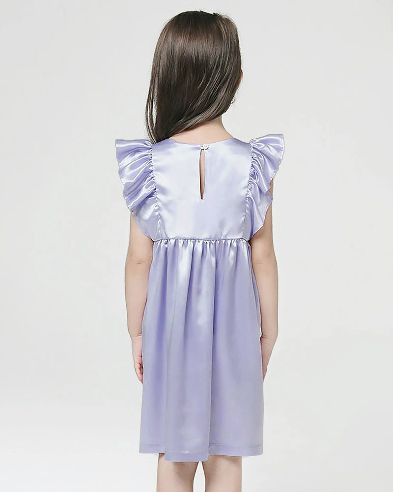 Girls Short Ruffle Sleeve Silk Dress - DAISYSILK UK