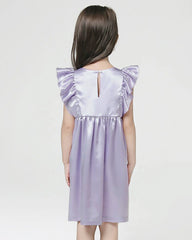 Girls Ruffle Sleeve Silk Dress Sleepwear