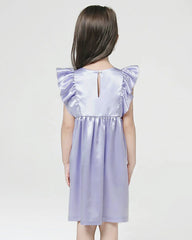 Girls Short Ruffle Sleeve Silk Dress - DAISYSILK UK