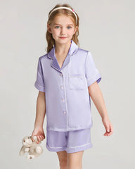 Girls Short Sleeve Silk Pajamas Set with Shorts