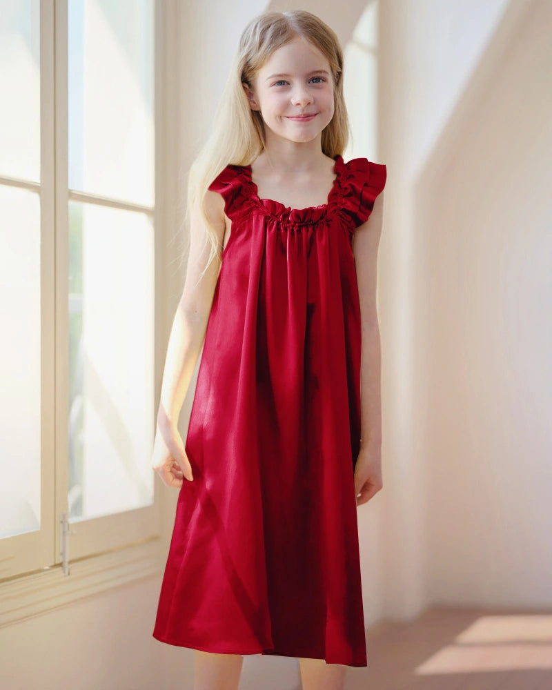 Girls Silk Nightgown with Double Ruffle Sleeves - DAISYSILK UK