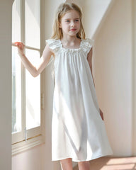 Girls Silk Nightgown with Double Ruffle Sleeves