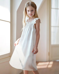 Girls Silk Nightgown with Double Ruffle Sleeves - DAISYSILK UK