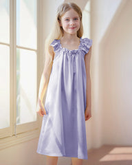 Girls Silk Nightgown with Double Ruffle Sleeves