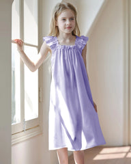 Girls Silk Nightgown with Double Ruffle Sleeves