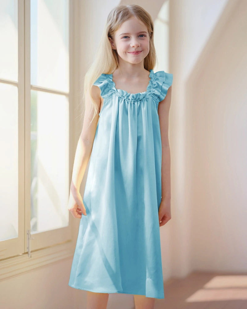 Girls Silk Nightgown with Double Ruffle Sleeves - DAISYSILK UK