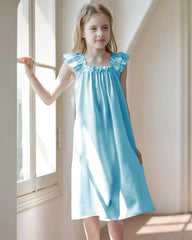 Girls Silk Nightgown with Double Ruffle Sleeves - DAISYSILK UK
