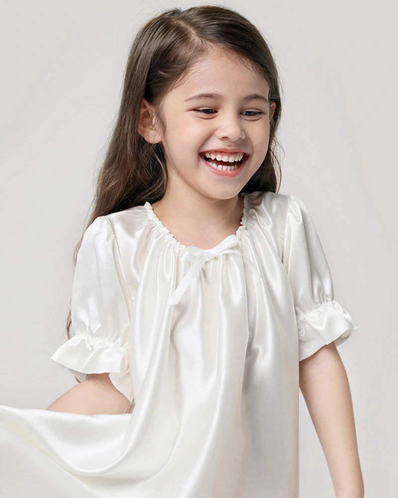 Girls Silk Short Sleeve Nightgown - DAISYSILK UK