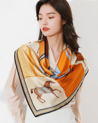 Horse Print Vintage Large Silk Scarf