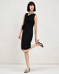 Triacetate Cowl Neck A Line Knee Length Dress