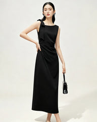 Japanese Triacetate Bow Shoulder Midi Slip Dress