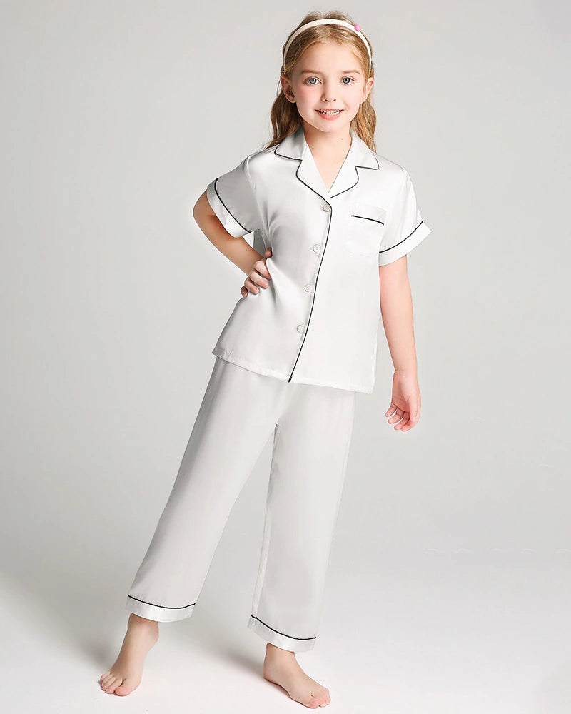 Unisex Kids Short Sleeve Silk Pajamas Set - DAISYSILK UK