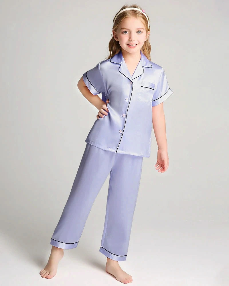 Unisex Kids Short Sleeve Silk Pajamas Set - DAISYSILK UK