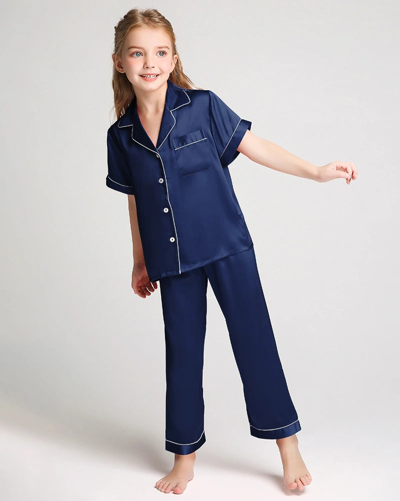 Unisex Kids Short Sleeve Silk Pajamas Set - DAISYSILK UK