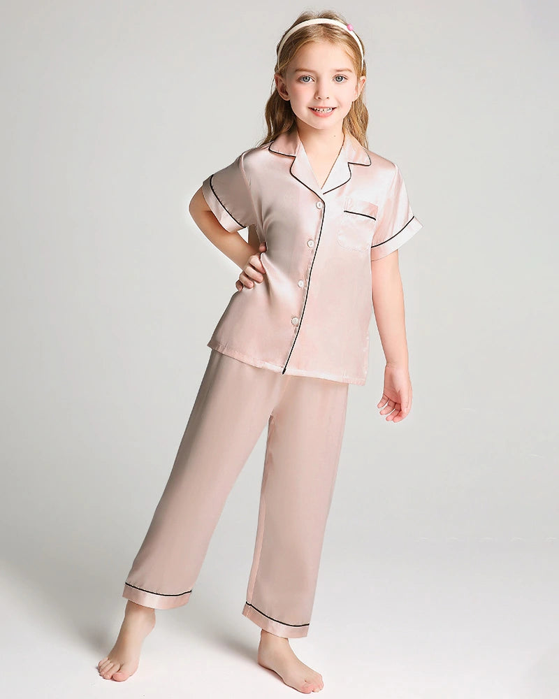 Unisex Kids Short Sleeve Silk Pajamas Set - DAISYSILK UK