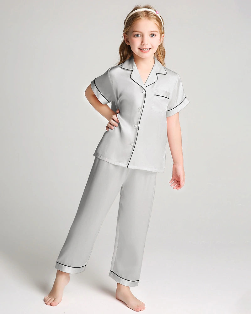 Unisex Kids Short Sleeve Silk Pajamas Set - DAISYSILK UK
