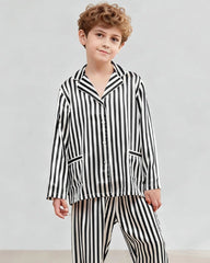 Striped Kids Silk Pajama Set with Pockets