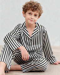 Striped Kids Silk Pajama Set with Pockets