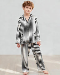 Striped Kids Silk Pajama Set with Pockets