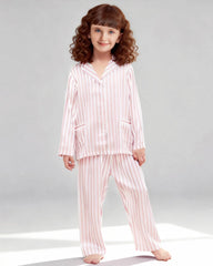 Striped Kids Silk Pajama Set with Pockets