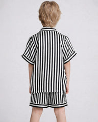 Striped Kids Silk Pajama Shorts Set