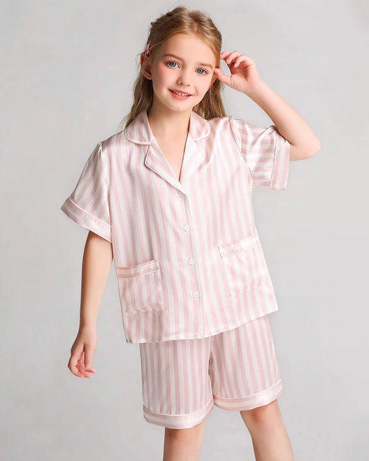 Striped Kids Silk Pajama Shorts Set