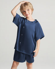 Kids Silk Pajamas Short Sleeve Shorts Set