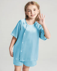 Kids Silk Pajamas Short Sleeve Shorts Set