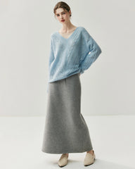 V-Neck Cable Knit Silk Cashmere Pullover