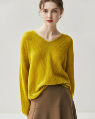 V-Neck Cable Knit Silk Cashmere Pullover