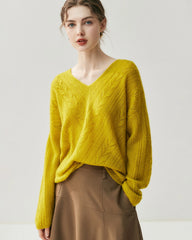 V-Neck Cable Knit Silk Cashmere Pullover
