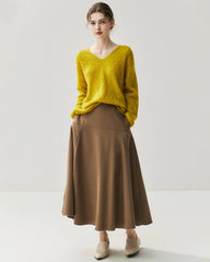 V-Neck Cable Knit Silk Cashmere Pullover