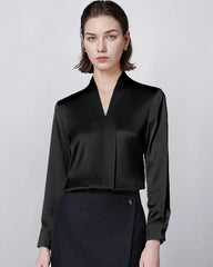 Long Sleeve Silk Blouse for Women, Black