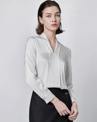 Long Sleeve Silk Blouse for Women, Ivory