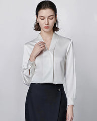 Long Sleeve Silk Blouse for Women, Ivory