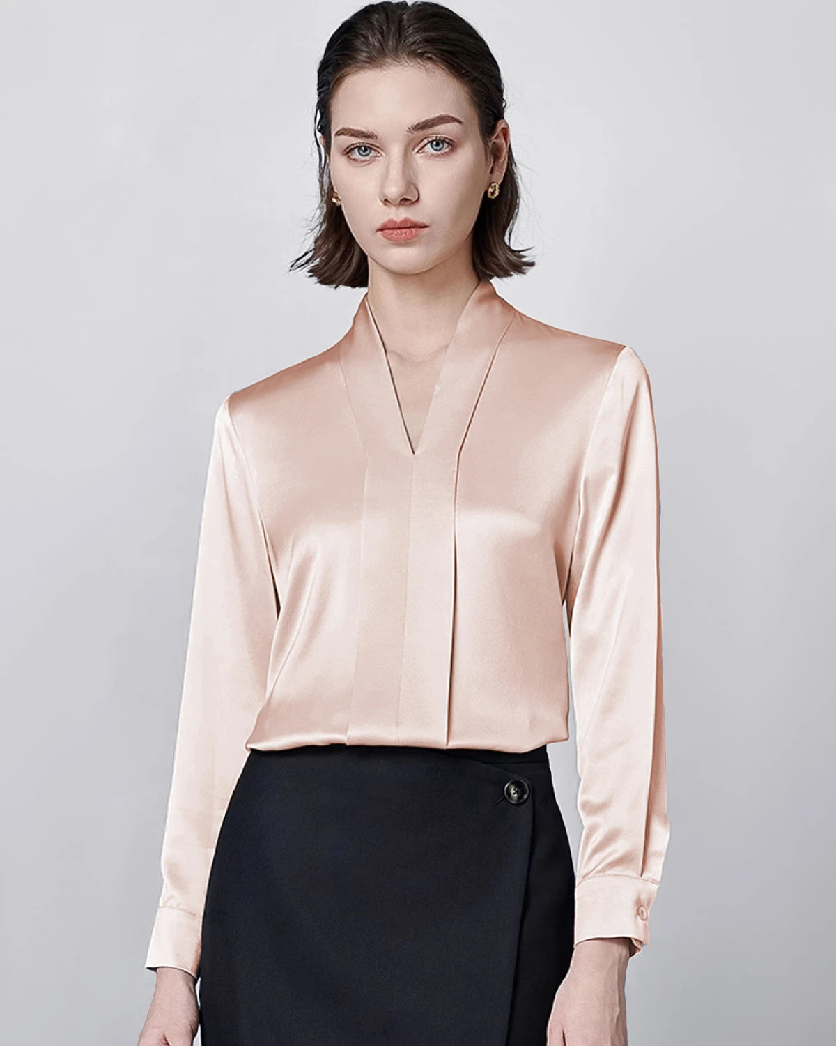 Long Sleeve Silk Blouse for Women, Pink