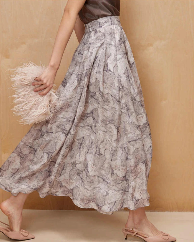 Marble Print Silk Maxi Skirt