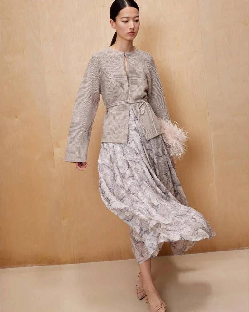 Marble Print Silk Maxi Skirt