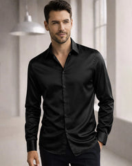 Classic Collar Silk Long Shirt For Men