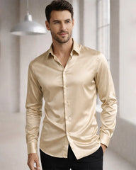 Classic Collar Silk Long Shirt For Men