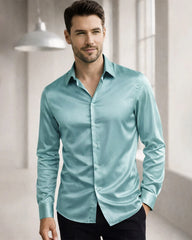 Classic Collar Silk Long Shirt For Men