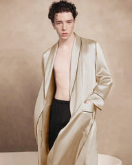 Men's Long Washable Silk Robe, Champagne