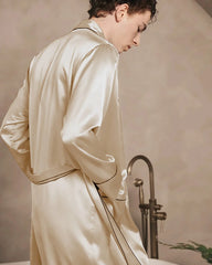 Men's Long Washable Silk Robe, Champagne