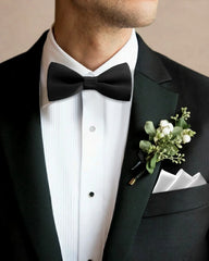 Washable Silk Bow Tie and Pocket Square Set, Black and White