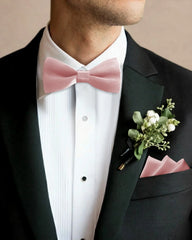 Washable Silk Bow Tie and Pocket Square Set, Pink