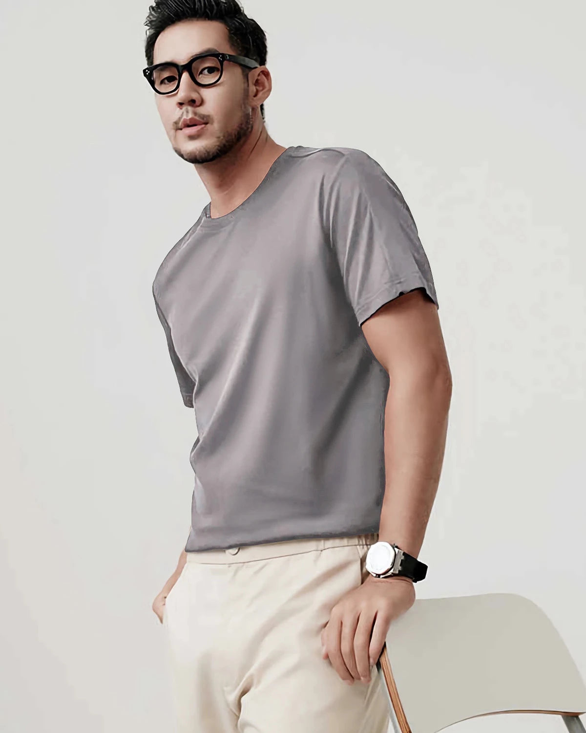 Men's Relaxed Fit Silk Jersey, Grey